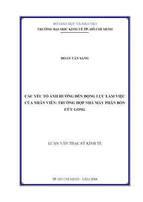 Luận văn thạc sĩ các yếu tố ảnh hưởng đến động lực làm việc của nhân viên trường hợp nhà máy phân bón cửu long