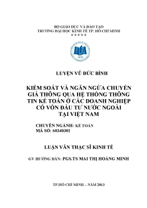 Luận văn thạc sĩ kiểm soát và ngăn ngừa chuyển giá thông qua hệ thống thông tin kế toán ở các doanh nghiệp có vốn đầu tư nước ngoài tại việt nam
