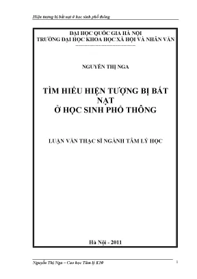 Luận văn thạc sĩ tìm hiểu hiện tượng bị bắt nạt ở học sinh phổ thông