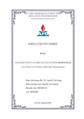 Luận văn tốt nghiệp giải pháp nâng cao hiệu quả hoạt động kinh doanh tại công ty cổ phần tiên sơn thanh hóa