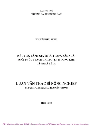 Luận văn thạc sĩ điều tra đánh giá thực trạng sản xuất bưởi phúc trạch tại huyện hương khê tỉnh hà tĩnh