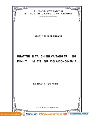 Luận văn thạc sĩ phát triển tài chính và tăng trưởng kinh tế ở một số quốc gia đông nam á luận văn thạc sĩ