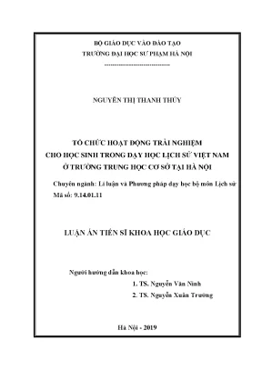 Luận án tiến sĩ tổ chức hoạt động trải nghiệm cho học sinh trong dạy học lịch sử việt nam ở trường trung học cơ sở tại hà nội