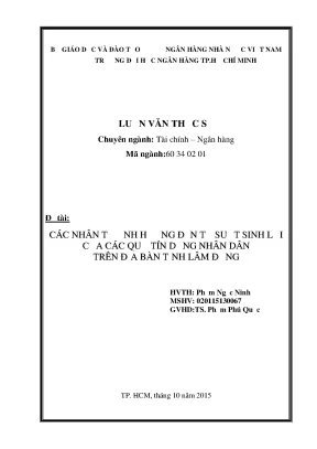 Luận văn thạc sĩ các nhân tố ảnh hưởng đến tỷ suất sinh lời của các quỹ tín dụng nhân dân trên địa bàn tỉnh lâm đồng