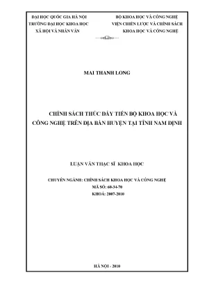 Luận văn thạc sĩ chính sách thúc đẩy tiến bộ khoa học và công nghệ trên địa bàn huyện tại tỉnh nam định