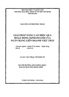 Luận văn thạc sĩ giải pháp nâng cao hiệu quả hoạt động kinh doanh của ngân hàng liên doanh việt thái luận văn thạc sĩ