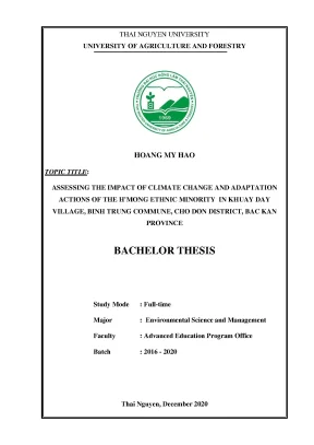 Luận văn tốt nghiệp assessing the impact of climate change and adaptation actions of the hmong ethnic minority in khuay day village binh trung commune cho don district bac kan province