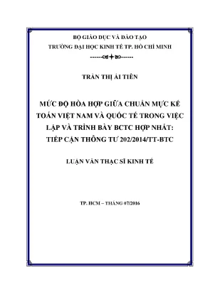Luận văn thạc sĩ mức độ hòa hợp giữa chuẩn mực kế toán việt nam và quốc tế trong việc lập và trình bày bctc hợp nhất tiếp cận thông tư 202 2014 tt btc