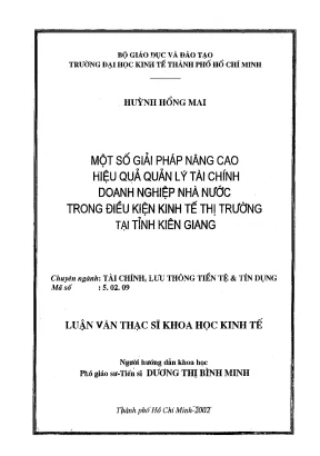 Luận văn thạc sĩ một số giải pháp nâng cao hiệu quản quản lý tài chính doanh nghiệp nhà nước trong điều kiện kinh tế thị trường tại tỉnh kiên giang luận văn thạc sĩ