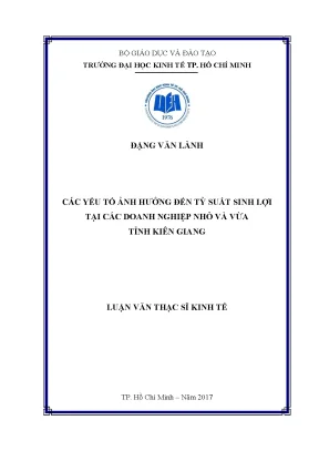 Luận văn thạc sĩ các yếu tố ảnh hưởng đến tỷ suất sinh lợi tại các doanh nghiệp nhỏ và vừa tỉnh kiên giang
