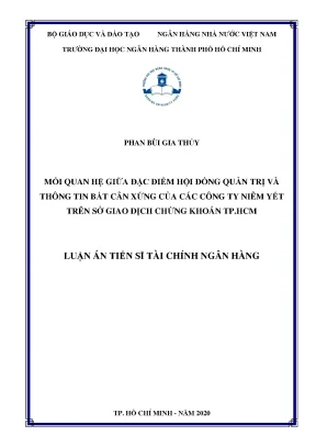 Luận án tiến sĩ mối quan hệ giữa đặc điểm hội đồng quản trị và thông tin bất cân xứng của các công ty niêm yết trên sở giao dịch chứng khoán tp hcm