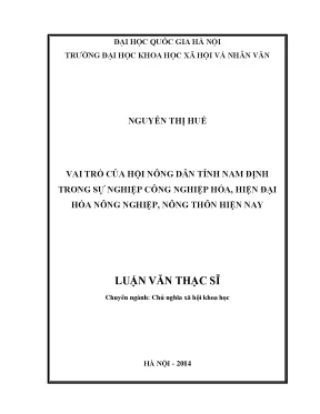 Luận văn thạc sĩ vai trò của hội nông dân tỉnh nam định trong sự nghiệp công nghiệp hóa hiện đại hóa nông nghiệp nông thôn hện nay