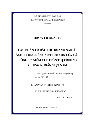 Luận văn thạc sĩ các nhân tố đặc thù doanh nghiệp ảnh hưởng đến cấu trúc vốn của các công ty niêm yết trên thị trường chứng khóan việt nam