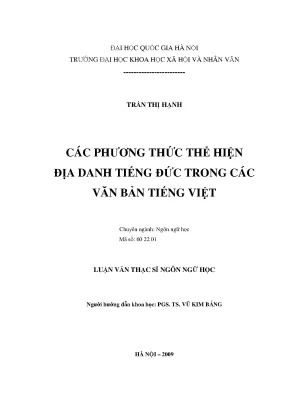 Luận văn thạc sĩ các phương thức thể hiện địa danh tiếng đức trong các văn bản tiếng việt