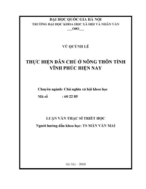 Luận văn thạc sĩ thực hiện dân chủ ở nông thôn tỉnh vĩnh phúc hiện nay
