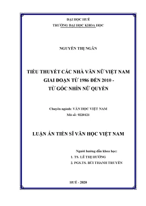 Luận án tiến sĩ tiểu thuyết các nhà văn nữ việt nam giai đoạn từ 1986 đến 2010 từ góc nhìn nữ quyền