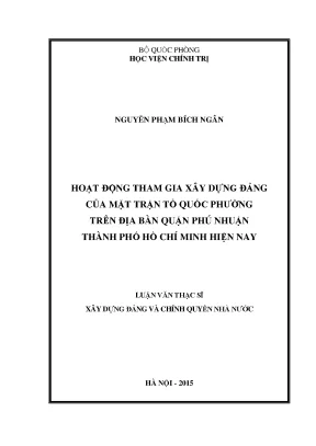 Luận văn thạc sĩ hoạt động tham gia xây dựng đảng của mặt trận tổ quốc phường trên địa bàn quận phú nhuận thành phố hồ chí minh hiện nay