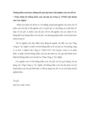 Luận văn thạc sĩ hoàn thiện hệ thống kiểm soát chi phí tại công ty tnhh một thành viêntín nghĩa luận văn thạc sĩ