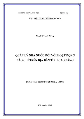 Luận văn thạc sĩ quản lý nhà nước đối với hoạt động báo chí trên địa bàn tỉnh cao bằng