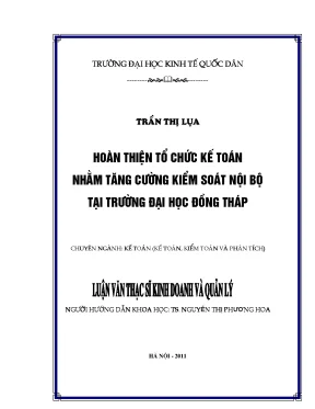Luận văn thạc sĩ hoàn thiện tổ chức kế toán nhằm tăng cường kiểm soát nội bộ tại trường đại học đồng tháp