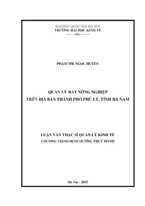 Luận văn thạc sĩ quản lý đất nông nghiệp trên địa bàn thành phố phủ lý tỉnh hà nam