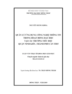 Luận văn thạc sĩ quản lý ứng dụng công nghệ thông tin trong hoạt động dạy học tại các trường tiểu học quận ninh kiều thành phố cần thơ