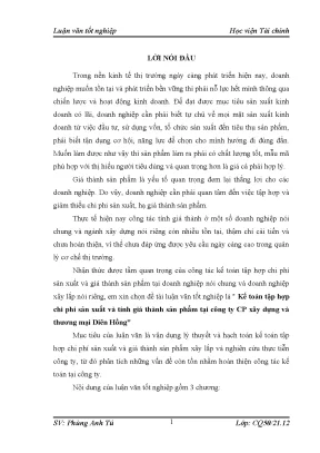 Luận văn tốt nghiệp kế toán tập hợp chi phí sản xuất và tính giá thành sản phẩm tại công ty cp xây dựng và thương mại diên hồn