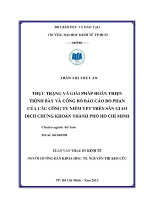 Luận văn thạc sĩ thực trạng và giải pháp hoàn thiện trình bày và công bố báo cáo bộ phận của các công ty niêm yết trên sàn giao dịch chứng khoán thành phố hồ chí minh