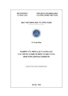 Luận văn thạc sĩ nghiên cứu phân lập và sàng lọc các chủng vi khuẩn biển có khả năng sinh tổng hợp bacteriocin