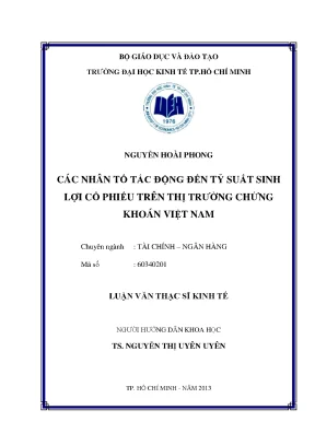 Luận văn thạc sĩ các nhân tố tác động đến tỷ suất sinh lợi cổ phiếu trên thị trường chứng khoán việt nam luận văn thạc sĩ