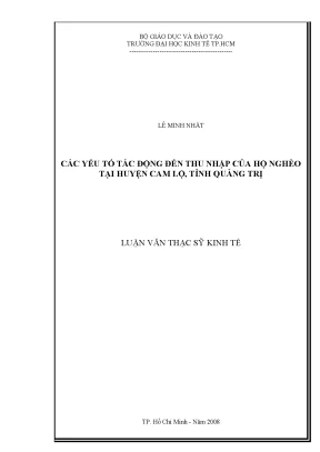 Luận văn thạc sĩ các yếu tố tác động đến thu nhập của hộ nghèo tại huyện cam lộ tỉnh quảng trị