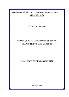 Luận án tiến sĩ chọn lọc nâng cao năng suất trứng của vịt triết giang và vịt tc