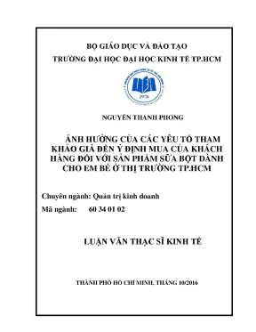 Luận văn thạc sĩ ảnh hưởng của các yếu tố giá tham khảo đến ý định mua của khách hàng đối với sản phẩm sữa bột dành cho em bé ở thị trường tp hcm