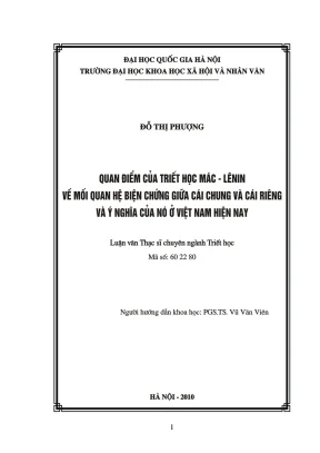 Luận văn thạc sĩ quan điểm của triết học mác lênin về mối quan hệ biện chứng giữa cái chung và cái riêng và ý nghĩa của nó ở việt nam hiện nay