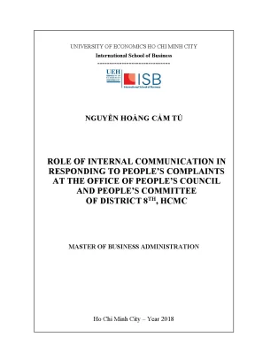 Luận văn thạc sĩ role of internal communication in responding to peoples complaints at the office of peoples council and peoples committee of district 8th hcmc
