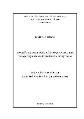 Luận văn thạc sĩ tổ chức và hoạt động của cơ quan điều tra thuộc viện kiểm sát nhân dân ở việt nam