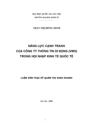 Luận văn thạc sĩ năng lực cạnh tranh của công ty thông tin di động vms trong hội nhập kinh tế quốc tế