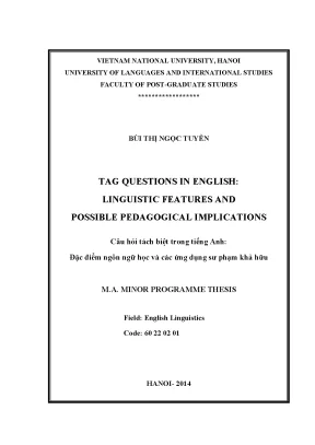 Luận văn thạc sĩ tag questions in english linguistic features and possible padagogical implications