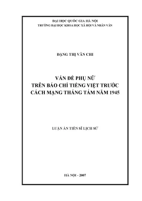 Luận văn thạc sĩ vấn đề phụ nữ trên báo chí tiếng việt trước cách mạng tháng tám năm 1945