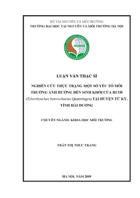 Luận văn thạc sĩ nghiên cứu thực trạng một số yếu tố môi trường ảnh hưởng đến sinh khối của rươi tylorrhynchus heterochaetus quatrefages tại huyện tứ kỳ tỉnh hải dương