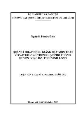 Luận văn thạc sĩ quản lí hoạt động giảng dạy môn toán ở các trường trung học phổ thông huyện long hồ tỉnh vĩnh long