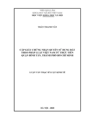 Luận văn thạc sĩ cấp giấy chứng nhận quyền sử dụng đất theo pháp luật việt nam từ thực tiễn quận bình tân thành phố hồ chí minh