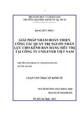 Luận văn thạc sĩ giải pháp nhằm hoàn thiện công tác quản trị nguồn nhân lực cho kênh bán hàng siêu thị tại công ty unilever việt nam luận văn thạc sĩ