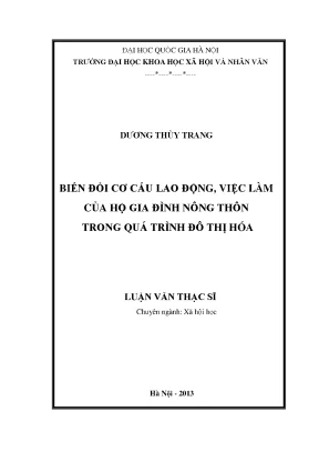 Luận văn thạc sĩ biến đổi cơ cấu lao động việc làm của hộ gia đình nông thôn trong qúa trình đô thị hoá