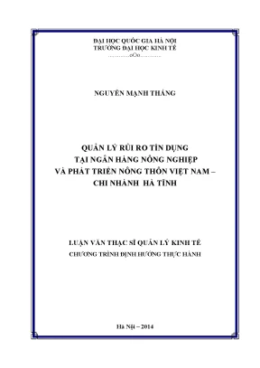 Luận văn thạc sĩ quản lý rủi ro tín dụng tại ngân hàng nông nghiệp và phát triển nông thôn việt nam chi nhánh hà tĩnh