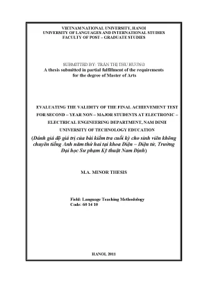 Luận văn thạc sĩ evaluating the validity of the final achievement test for second year non major students at electronic electrical engineering department namdinh university of technology education