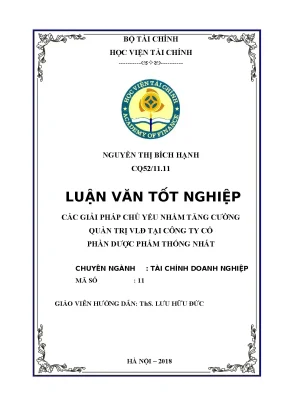 Luận văn tốt nghiệp các giải pháp chủ yếu nhằm tăng cường quản trị vốn lưu động tại công ty cổ phần dược phẩm thống nhất