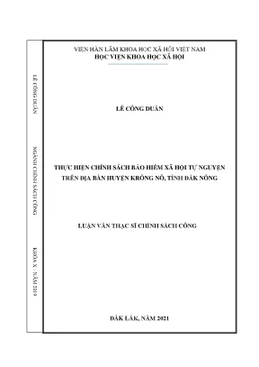 Luận văn thạc sĩ thực hiện chính sách bảo hiểm xã hội tự nguyện trên địa bàn huyện krông nô tỉnh đắk nông