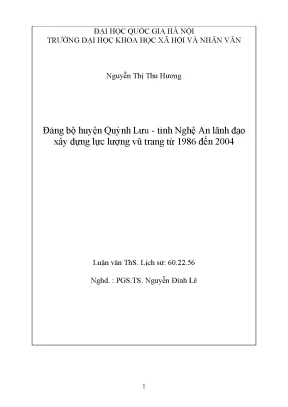 Luận văn thạc sĩ đảng bộ huyện quỳnh lưu tỉnh nghệ an lãnh đạo xây dựng lực lượng vũ trang từ 1986 đến 2004