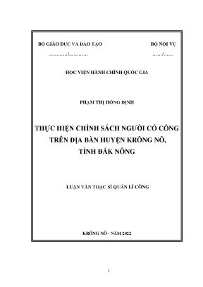 Luận văn thạc sĩ thực hiện chính sách người có công với cách mạng trên địa bàn huyện krông nô tỉnh đắk nông